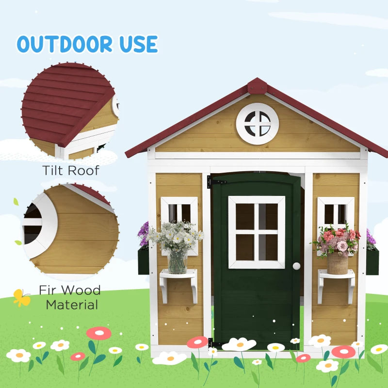 Outdoor Wooden Playhouse with Planter Boxes