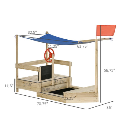 Wooden Pirate Sandbox with Canopy & Blackboard