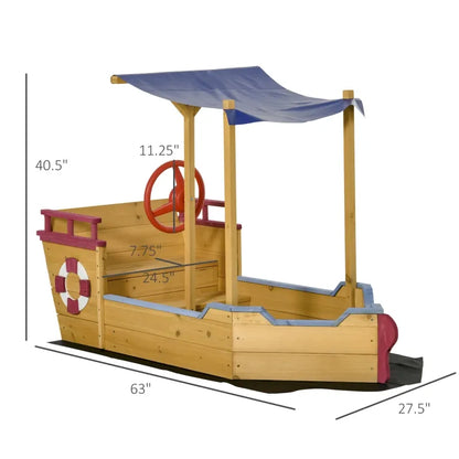 Wooden Sandbox with Canopy & Bench Seat Storage