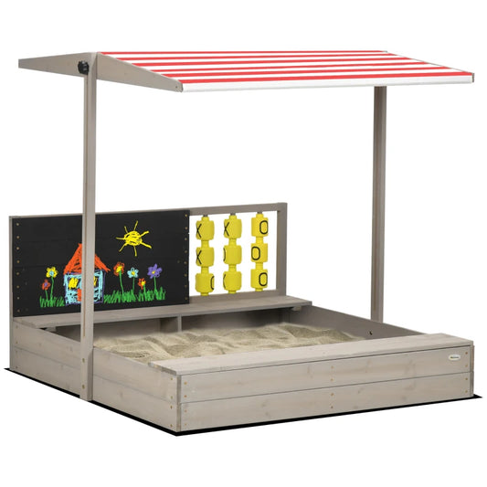 Sandbox with Canopy, Wooden Bench, Chalkboard & Tic Tac Toe