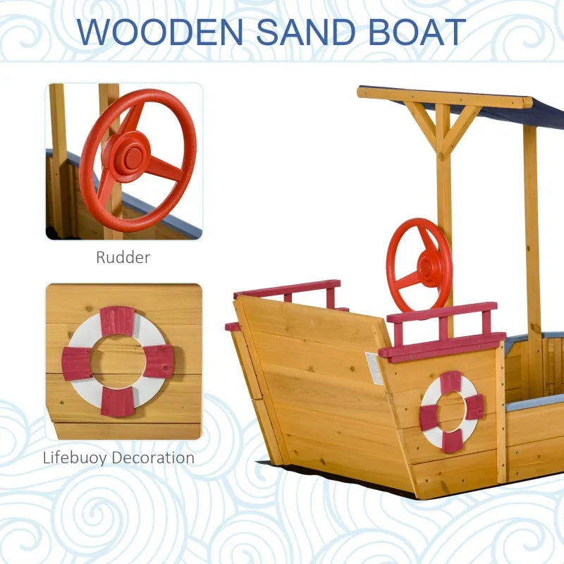 Wooden Sandbox with Canopy & Bench Seat Storage