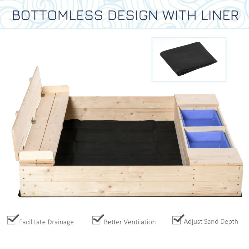 Wooden Sandbox with Bench & Storage Boxes