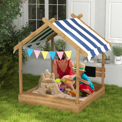 Wooden House Sandbox with Canopy