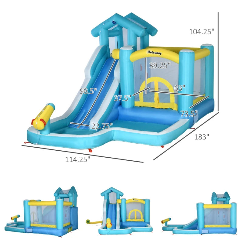 5in1 Inflatable Bounce House with Climbing Wall, Trampoline, & Pool